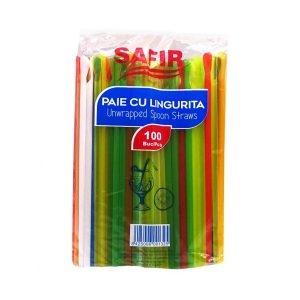 Paie ambalate individual cu linguriță, color, 205*6 mm 500buc/set