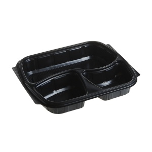 Caserole meniu 3 compartiment, PP, negru + Capac PP inalt, transparent FT294 H40, 236×205 mm,50 buc/set