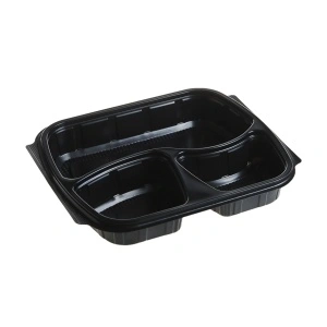 Caserole meniu 3 compartiment, PP, negru + Capac PP inalt, transparent FT294 H40, 236×205 mm,50 buc/set