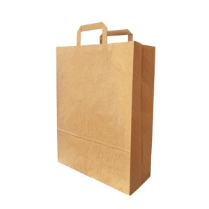 Sacosa Catering din hartie Kraft, cu maner plat, 22x10x28 cm BestHoReCa