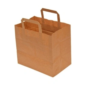 Sacosa Catering din hartie Kraft, cu maner plat, 28x17x29 cm - BestHoReCa