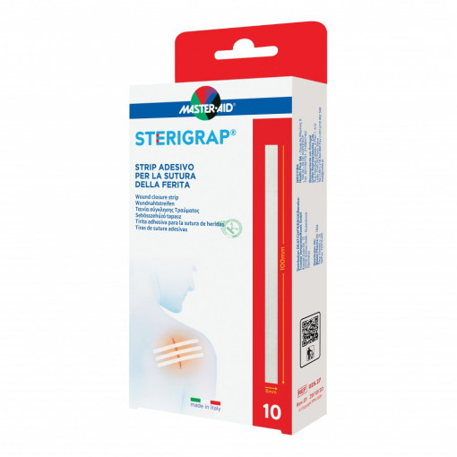 Sterigrap Master-Aid– Plasture steril pentru suturarea rănii, 100x6 mm, 10 benzi