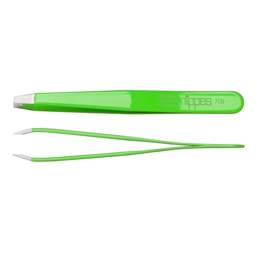 Penseta cosmetica Nippes, varf inclinat, otel inoxidabil, 90 mm, verde