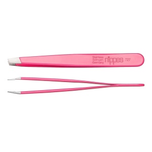 Penseta cosmetica Nippes, varf inclinat, otel inoxidabil, 90 mm, roz