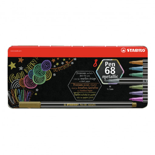 Metalik flomasteri STABILO Pen 68 metalbox set 1/8