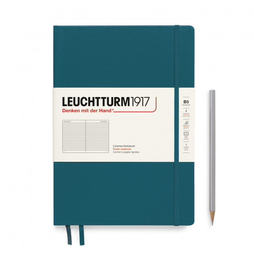 Notebook Hardcover composition (B5), 219 Numbered pages, Ruled, Pacific Green