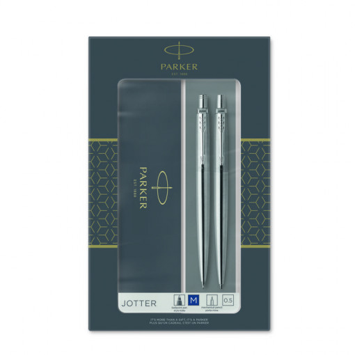 Parker poklon SET Jotter Stainless Steel – Hemijska olovka + Tehnička olovka