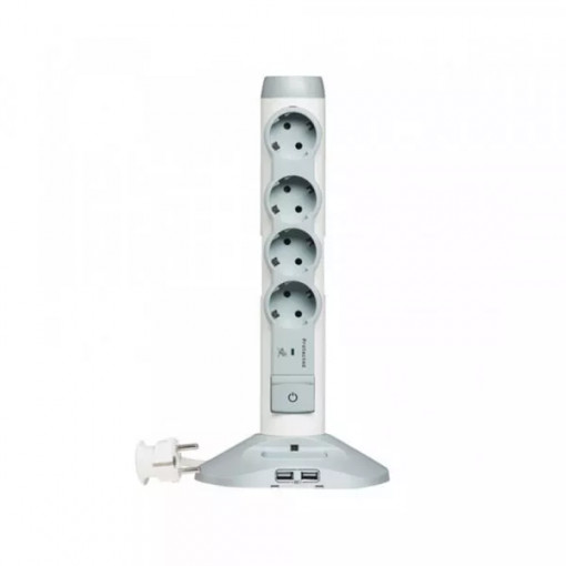 Produžni kabl uspravni Legrand 2m, 4 utičnice, 2 usb, sklopka, beli
