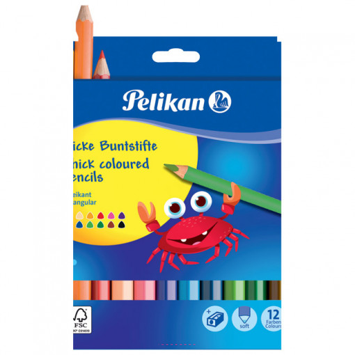 Boje drvene 12boja+rezač jumbo Pelikan 700160