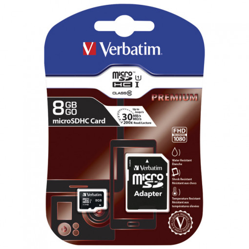 Kartica memorijska micro SDHC 8GB sa adapterom (class 10) Verbatim 44081 blister