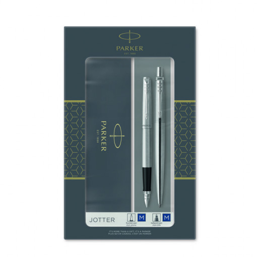 Parker poklon SET Jotter Stainless Steel – Hemijska olovka + Nalivpero