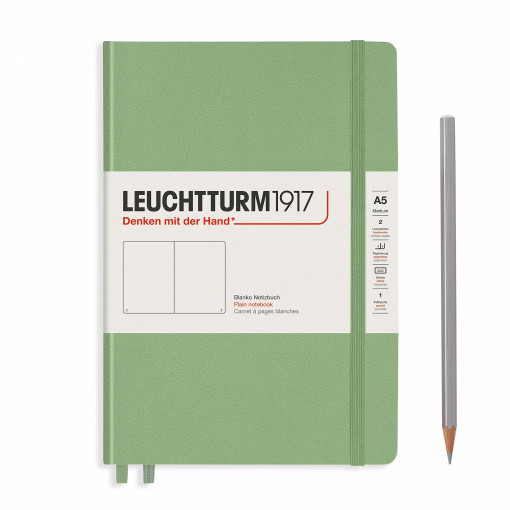 Notebook Medium (A5) Plain, Hardcover, 251 Numbered Pages, Muted Colours – Sage