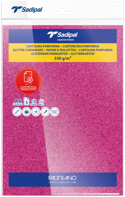 Papir glitter A4 330g pk3 Sadipal Fabriano S0020307 roze