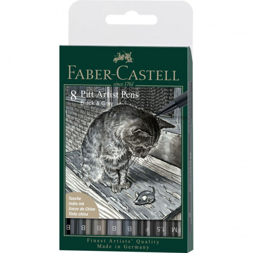 Faber Castell Pitt Artist Pen India ink pen 1/8 Black&Grey