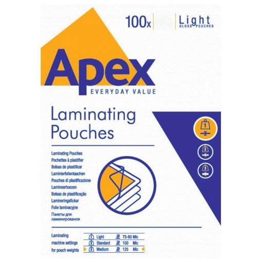 Folija za plastificiranje 125my A3 sjajna pk100 Apex Fellowes