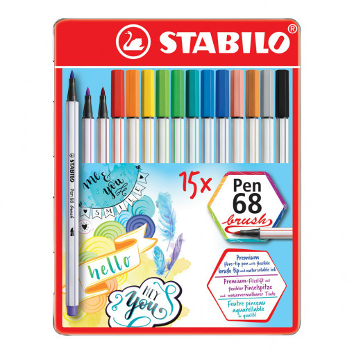 Četkica flomasteri STABILO Pen 68 brush metalni set 1/15