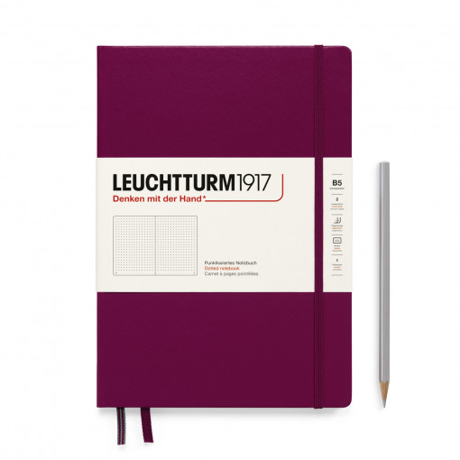 Notebook Hardcover composition (B5), 219 Numbered pages, Dotted, Port Red