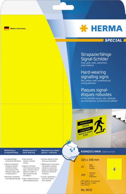 Etikete SIGNAL vodootporne, 105x148 A4 1/25 žuta