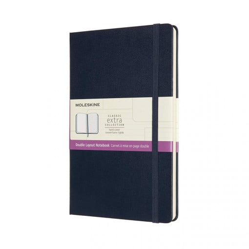 Moleskine Classic Notebook, Hard Cover, Large, Double Layout, Ruled/Plain, Sapphire Blue, 240 strana
