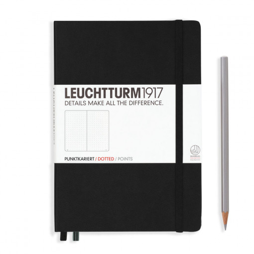 Notebook Medium (A5) Hardcover, 249 Numbered Pages, Dotted, Black