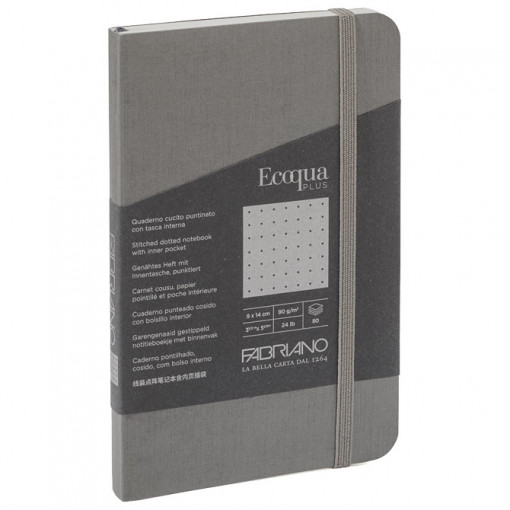 Notes sa gumicom (prošiveni) 9x14cm tačke 80L 90g EcoQua Plus Fabriano 19614201 sivi