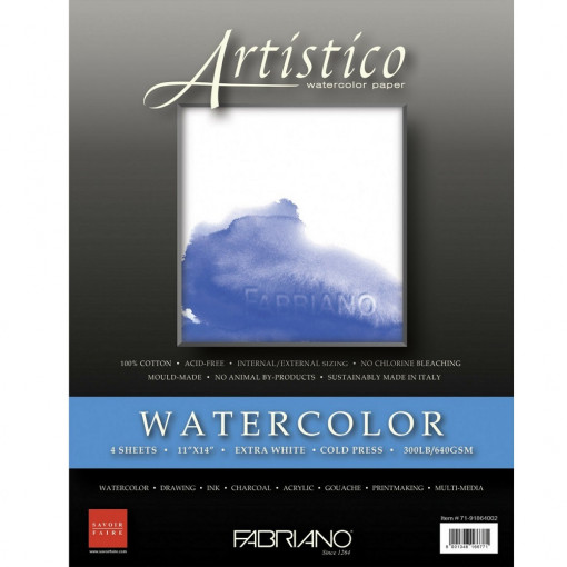 Papir Watercolour Artistico extra 56x76cm 640g (hot pressed/grana satinata) Fabriano 19210090