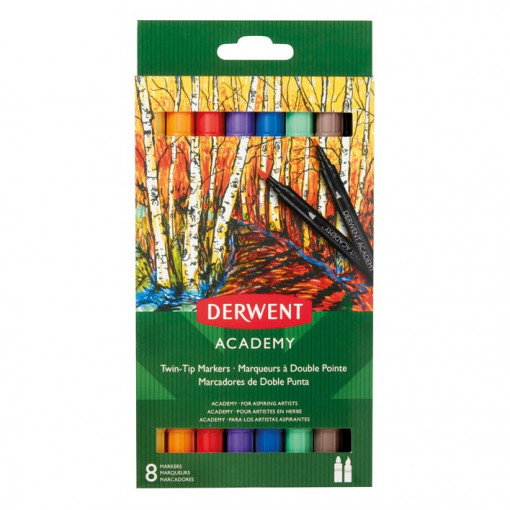 Flomaster obostrani 8boja (brush/fine) Academy Derwent