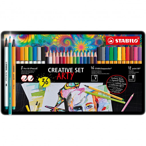 Kreativni set STABILO Pen 68 brush + STABILO point 88 + STABILOaquacolor 1/36 Arty