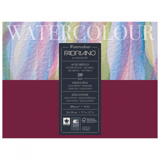 Blok Watercolour 24x32cm 20L 200g (cold pressed/grana fina) Fabriano 72612432