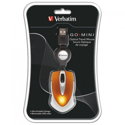 Miš usb 3tipke optički Mini travel Verbatim 49023 narandžasti blister