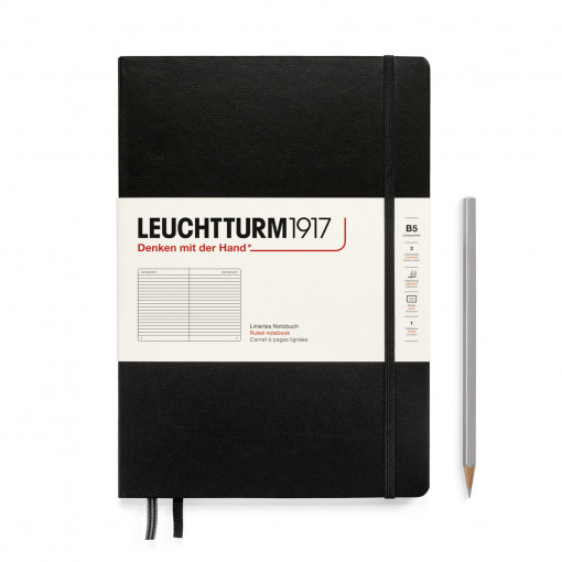 Notebook Hardcover composition (B5), 219 Numbered pages, Ruled, Black