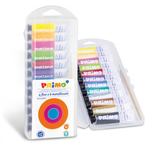 Boja tempera 12ml aluminijumska tuba 12boja (8 metalik+4 fluo)+četkica