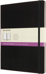 Moleskine Classic Notebook, Hard Cover, XL, Double Layout, Ruled/Plain, Black, 192 strane