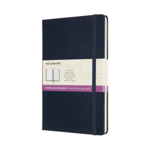 Moleskine Classic Notebook, Hard Cover, Large, Double Layout, Ruled/Plain, Sapphire Blue, 240 strana