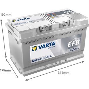 Akumulator 80Ah 800A N80 VARTA DYNAMIC EFB