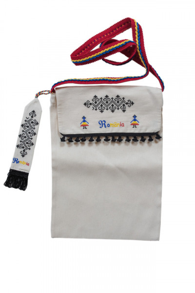 Set traista+ semn de carte brodate traditional- crem