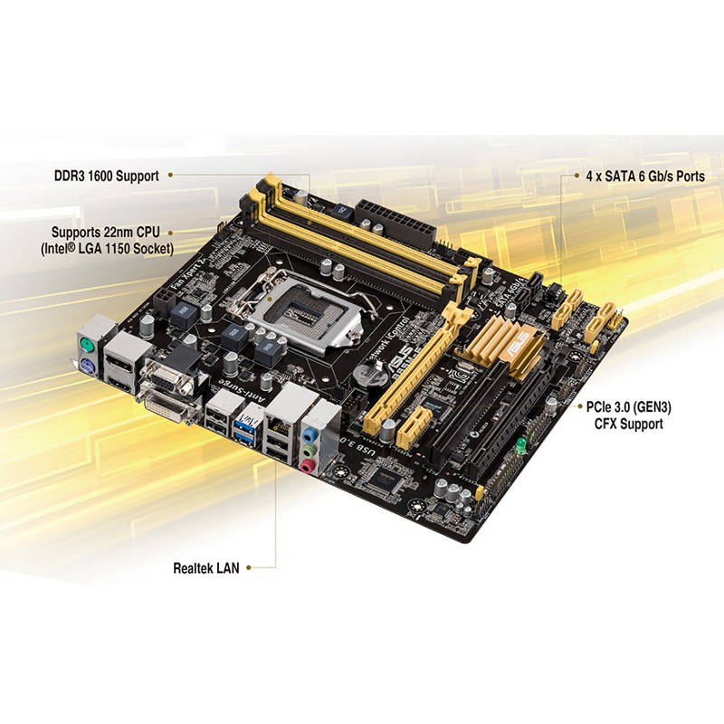 Placa de baza ASUS B85M-E, LGA 1150, 4th gen, 4x DDR3, 4x SATA III