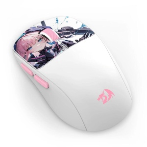 Mouse gaming Bluetooth cu si fara fir Redragon Klyamoor Pro Standard Anime alb cu roz - Img 3