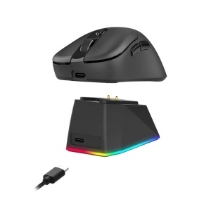 Mouse gaming wireless bluetooth si cu fir Redragon Ebony Standard negru ultra usor 24K DPI cu dock de incarcare magnetic cu iluminare RGB - Img 4