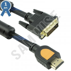 Cablu DeTech HDMI tata - DVI tata, 5m, Calitate superioara, Ferrite, Negru - Img 1