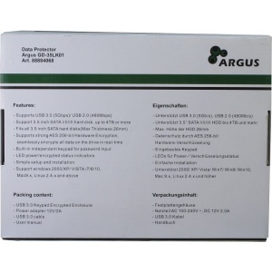 Rack HDD Inter-Tech Argus Data Protector GD-35LK01 cu criptare USB 3.0 negru - Img 2
