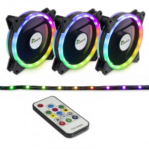 Ventilatoare Inter-Tech Argus RS-04 RGB, 3 Fan Pack, 120 mm, telecomanda + banda LED - Img 1