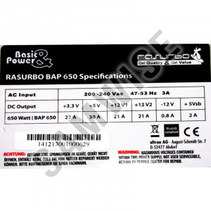 Sursa 650W Rasurbo, BAP650, 3 x SATA, PCI-Express, Ventilator 120mm, PFC - Img 4