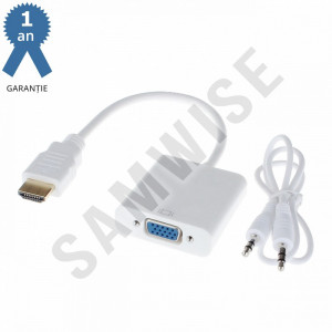 Adaptor DeTech HDMI tata - VGA mama, Cablu Audio, Alb - Img 1