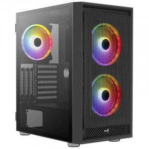 Carcasa Gaming Aerocool Graphite V2 neagra, MiddleTower, USB 3.0, Panou transparent - Img 1