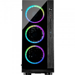 Carcasa Gaming Inter-Tech W-III RGB Black, USB 3.0, Fan controller cu telecomanda, Vent. 3x 120mm LED RGB - Img 2