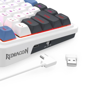 Tastatura gaming mecanica Bluetooth cu si fara fir Redragon Galatin Pro alba cu albastru iluminare RGB - Img 4