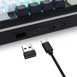 Tastatura gaming mecanica Bluetooth cu si fara fir Redragon Wildslash LCD Pro neagra cu alb iluminare RGB - Img 4