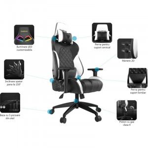 Scaun Gaming Gamdias Achilles E1 L Iluminare RGB negru-rosu, SH - Img 3