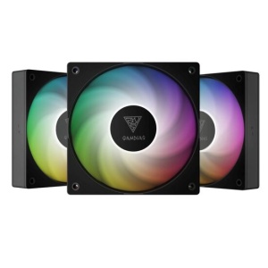 Set 3 ventilatoare Gamdias Notus M1-1203 120mm negre iluminare aRGB
